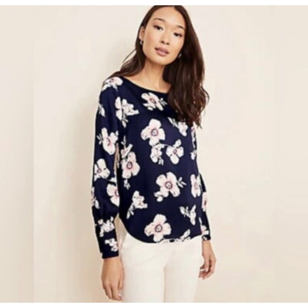 Ann Taylor Floral Blouse Long Sleeve Petite Top‎ Elegant Career SP